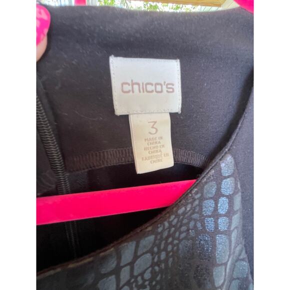 Chicos Black Ponte Embossed Snakeskin Print Jackie Dress - Chico’s Sz  3 = 16 XL - Picture 3 of 12